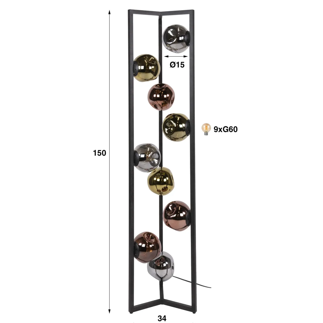 Vloerlamp Stellar 9-lichts Artic Zwart - Giga Meubel