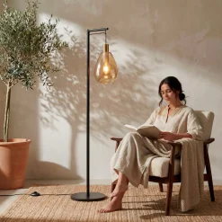 Vloerlamp Tanita 1-Lichts Amber Glas - Giga Meubel
