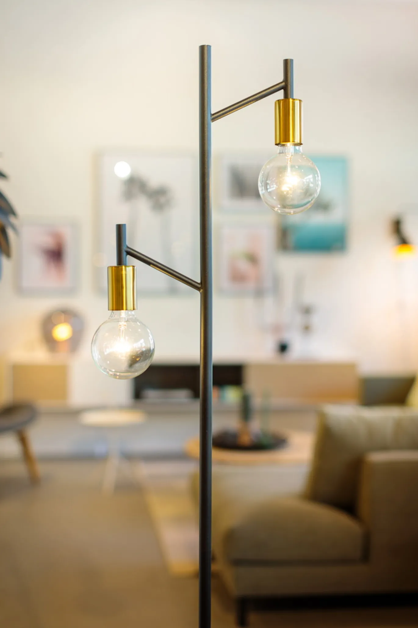 Vloerlamp Tree 2-Lichts Zwart/Messing - Giga Meubel
