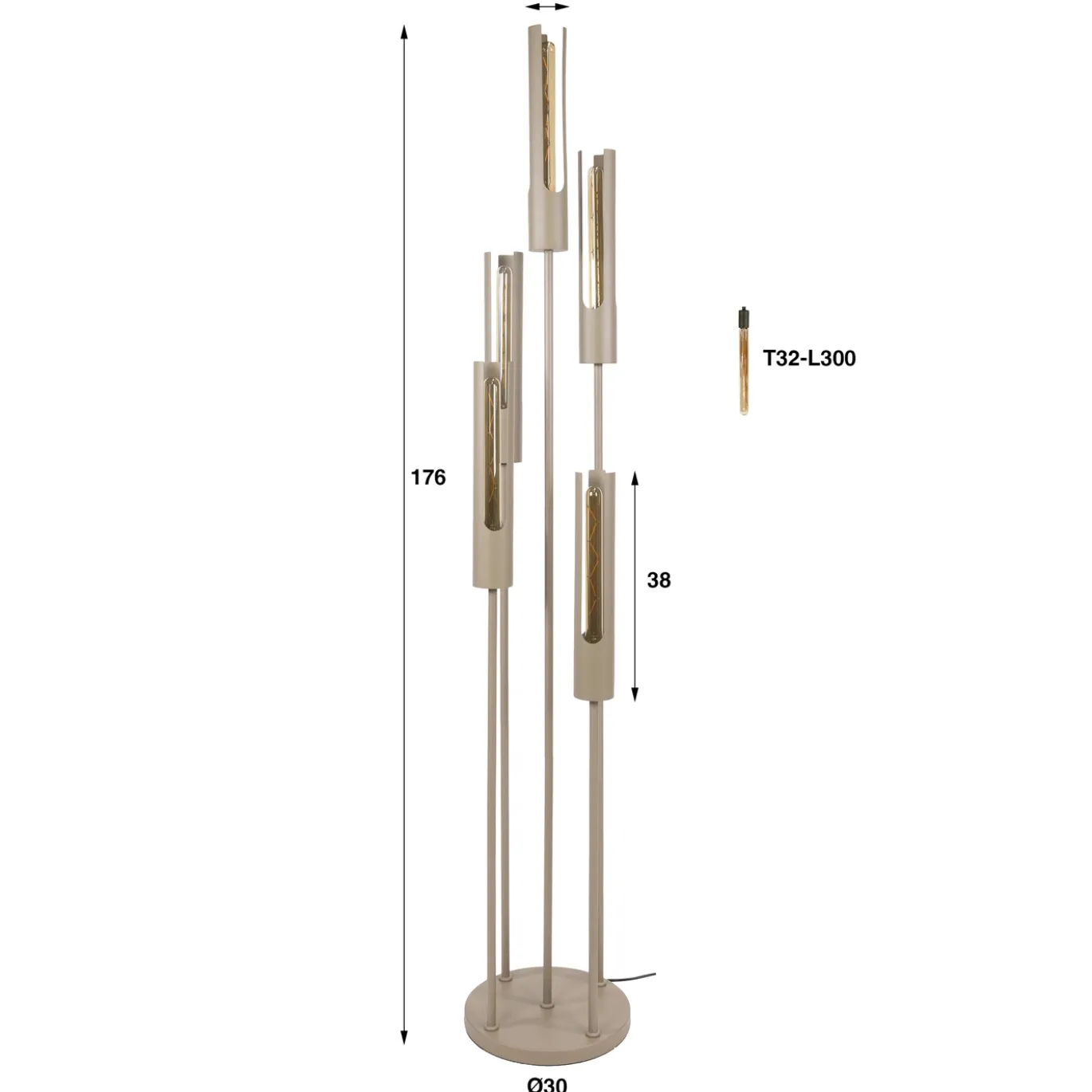 Vloerlamp Tube Getrapt 5-lichts Beige - Giga Meubel