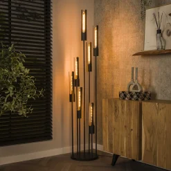Vloerlamp Tube 7-Lichts Getrapt Zwart - Giga Meubel