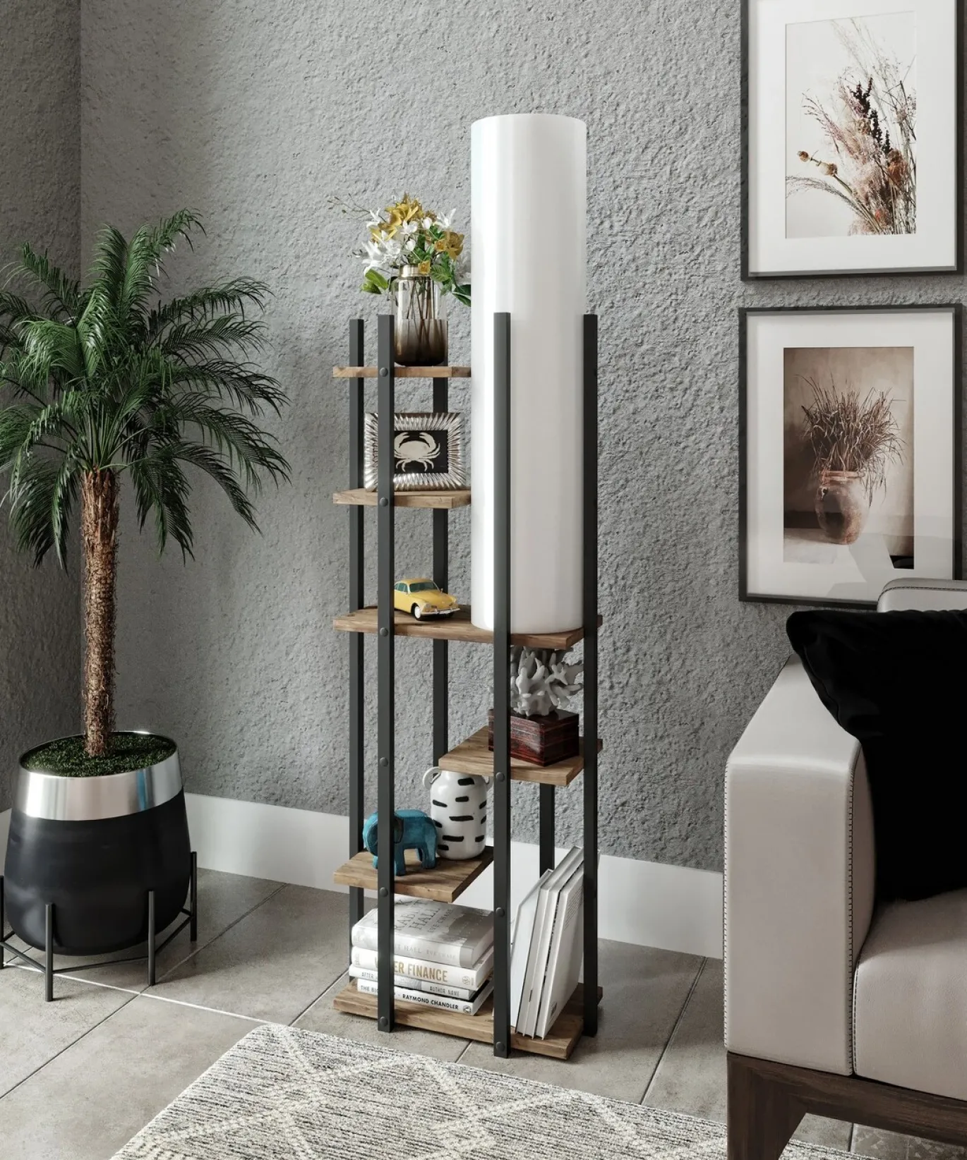 Vloerlamp Vogue Met Planken MDF Wit Naturel