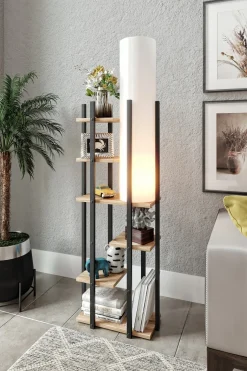 Vloerlamp Vogue Met Planken MDF Wit Naturel