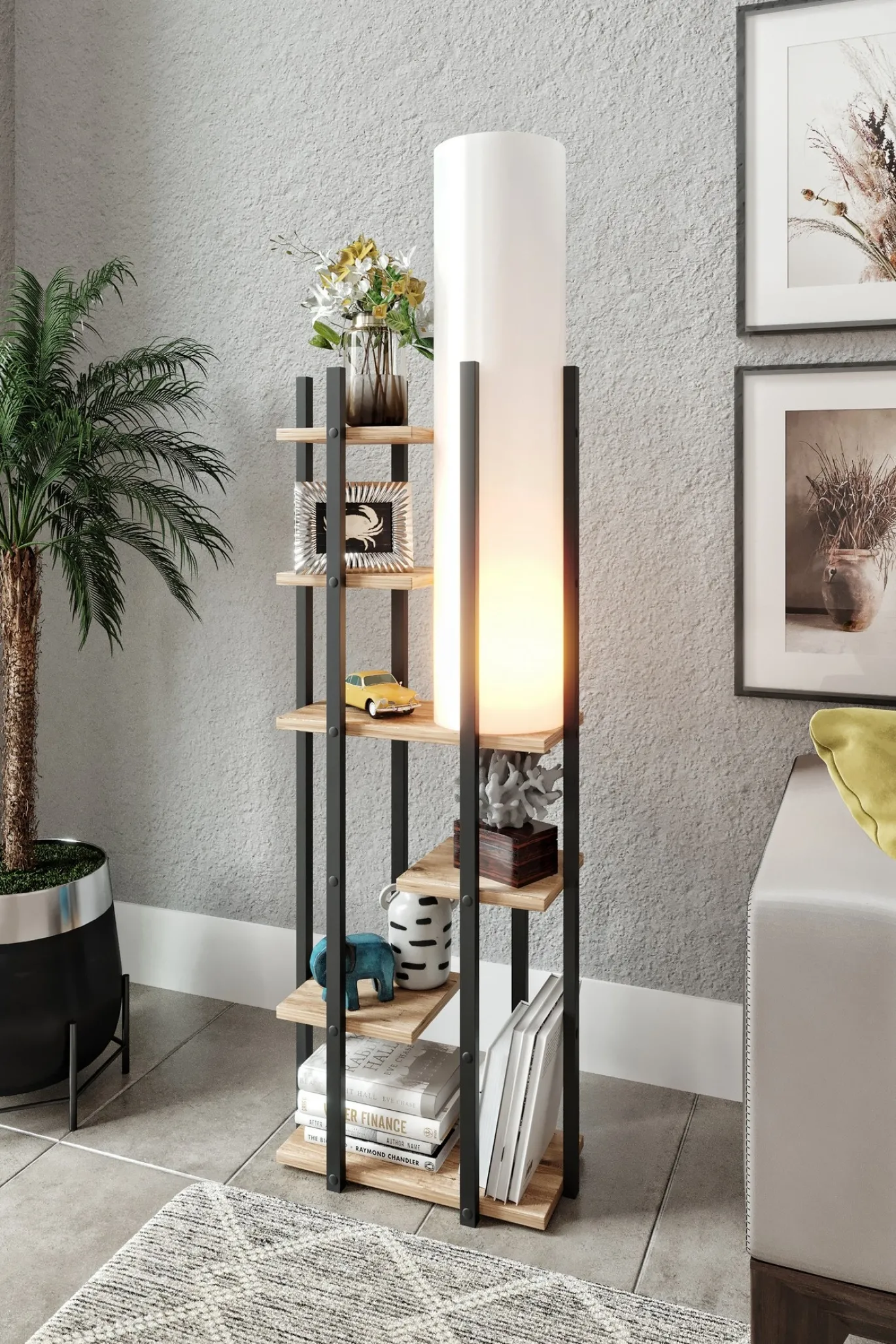 Vloerlamp Vogue Met Planken MDF Wit Naturel