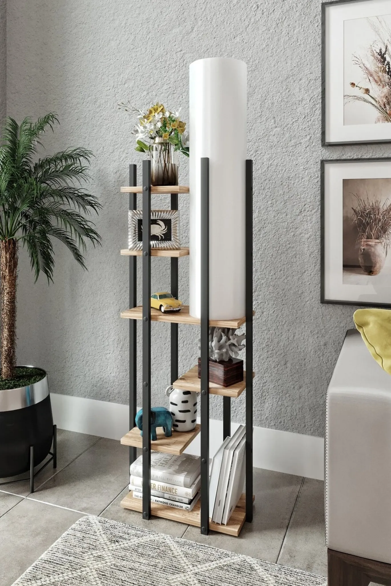 Vloerlamp Vogue Met Planken MDF Wit Naturel