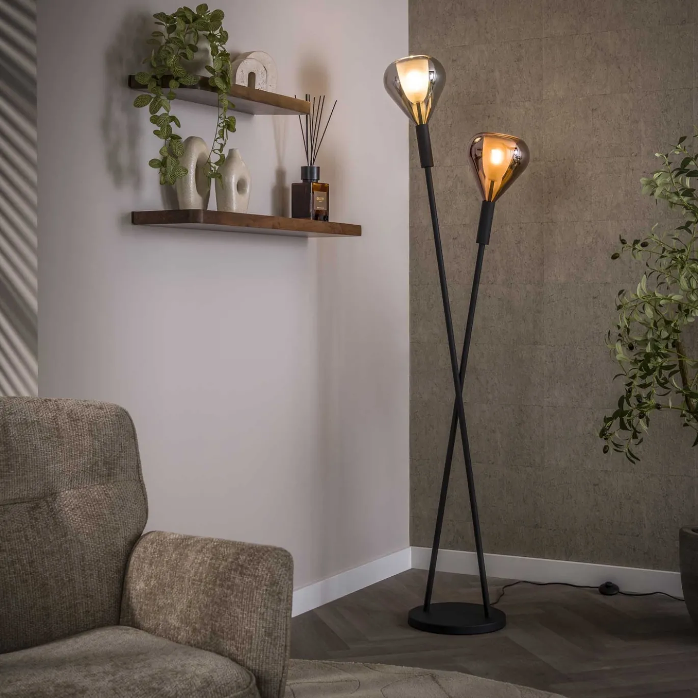 Vloerlamp Wings 2-lichts Zwart - Giga Meubel