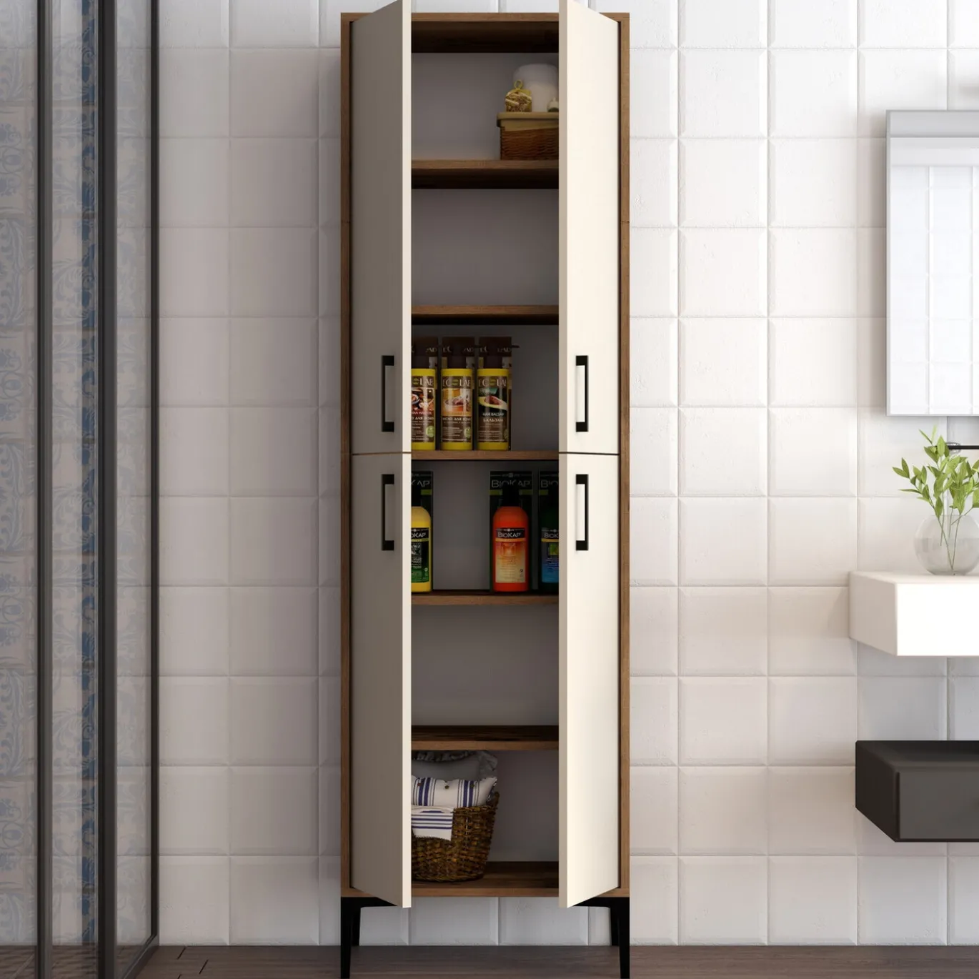 Wandkast Berlin Melamine Walnoot Crème