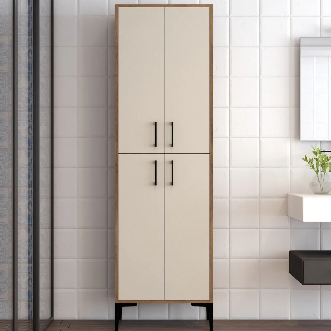 Wandkast Berlin Melamine Walnoot Crème