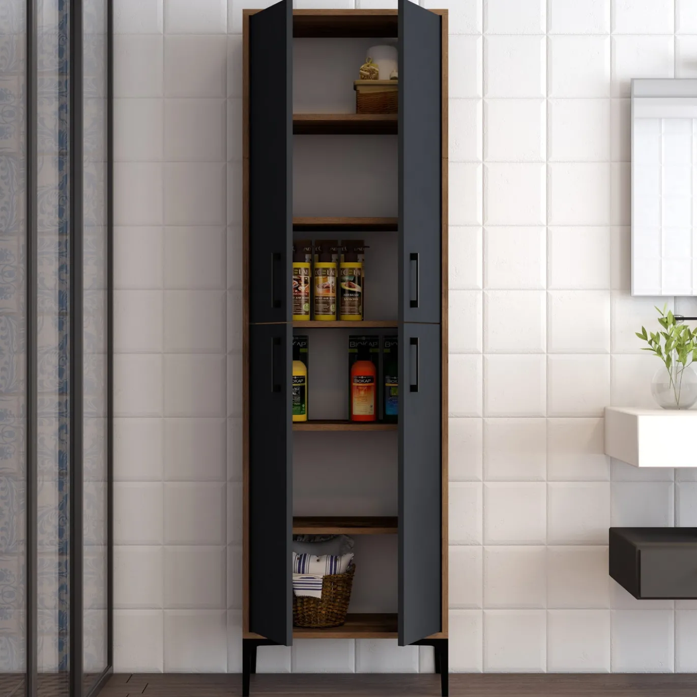 Wandkast Berlin Melamine Walnoot Antraciet