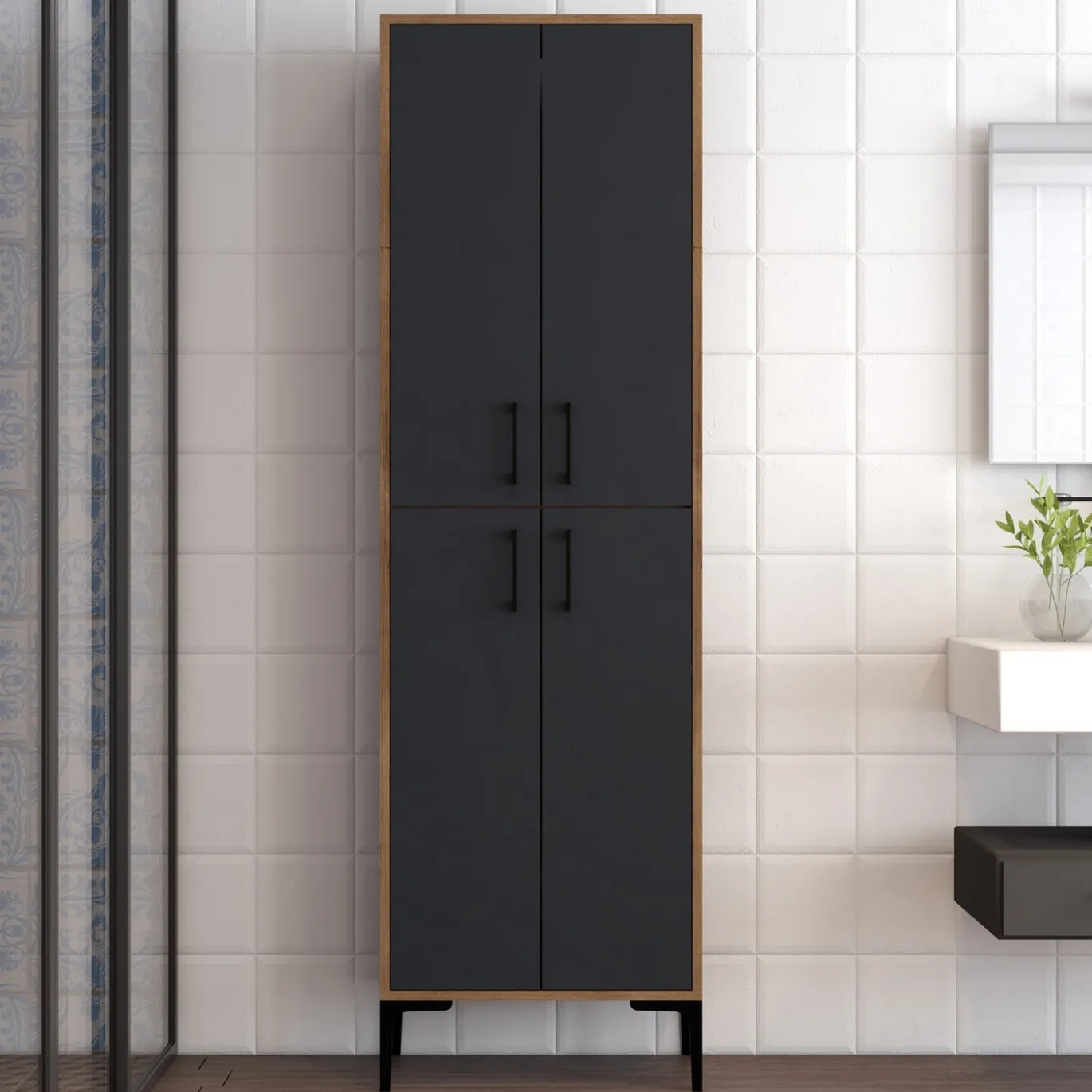 Wandkast Berlin Melamine Walnoot Antraciet
