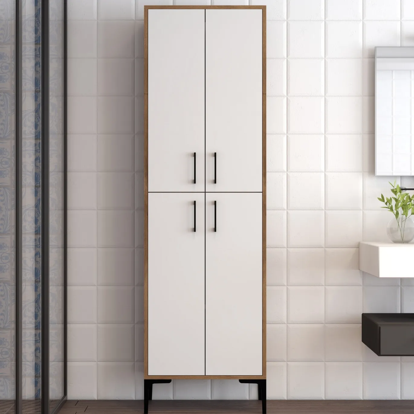 Wandkast Berlin Wit/Walnoot