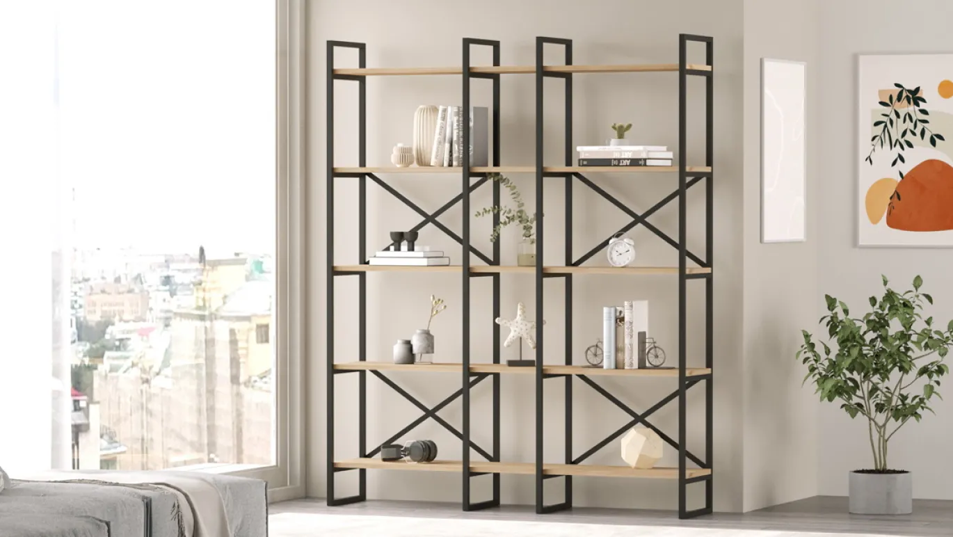 Wandkast Dusan 143,5cm Naturel/zwart Metaal - Giga Meubel