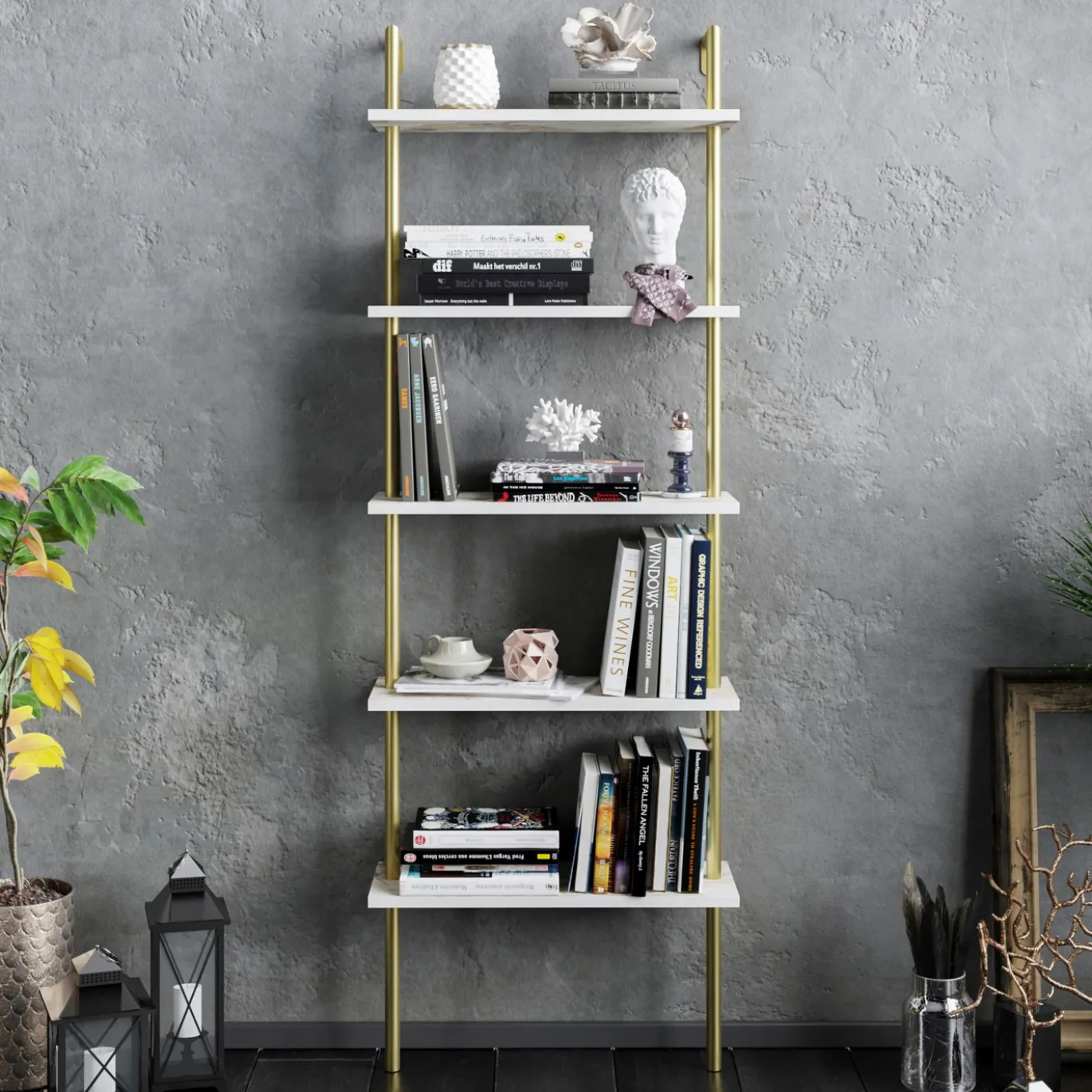 Wandkast Paula Wit/Goud 174cm