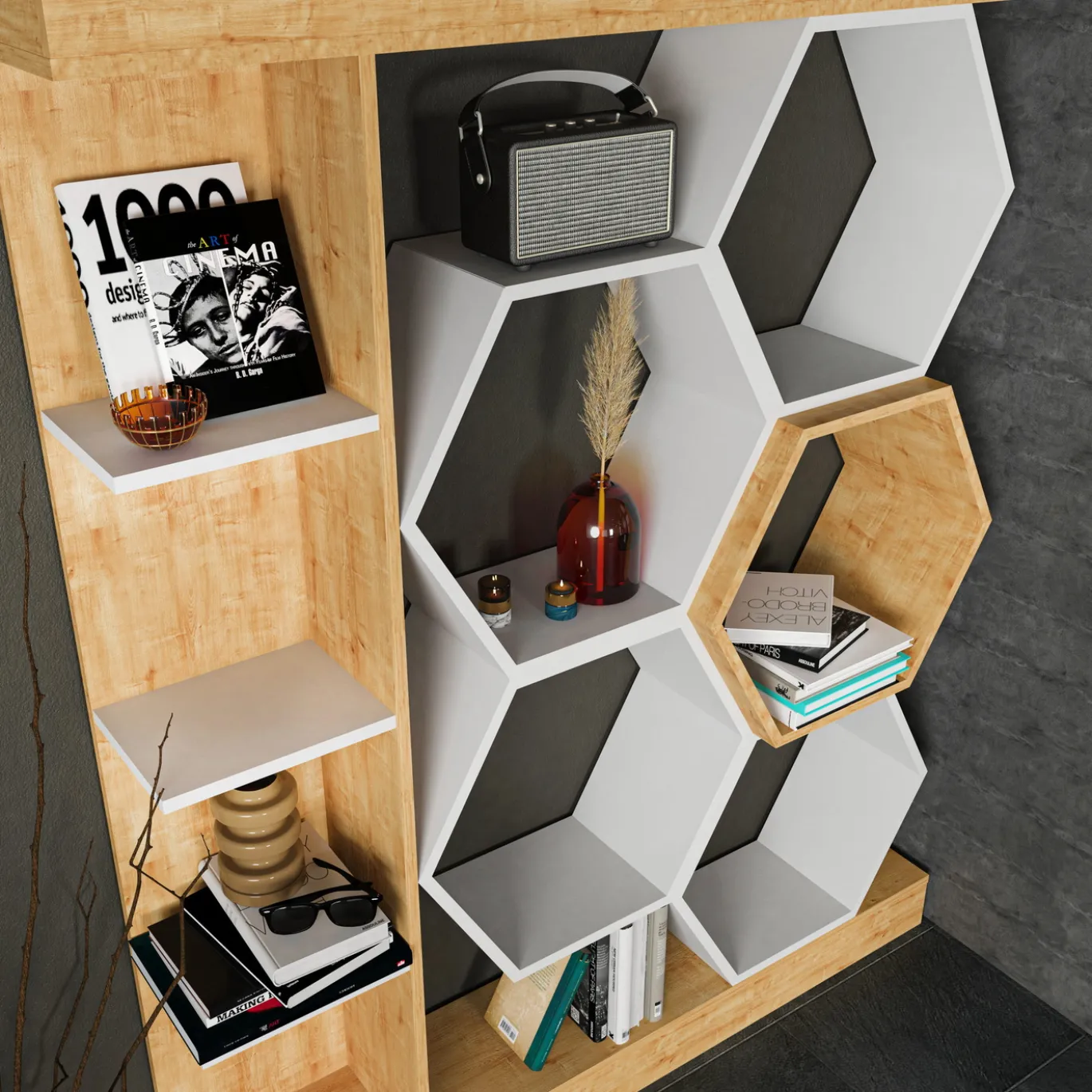 Wandkast Sueno Naturel/Wit