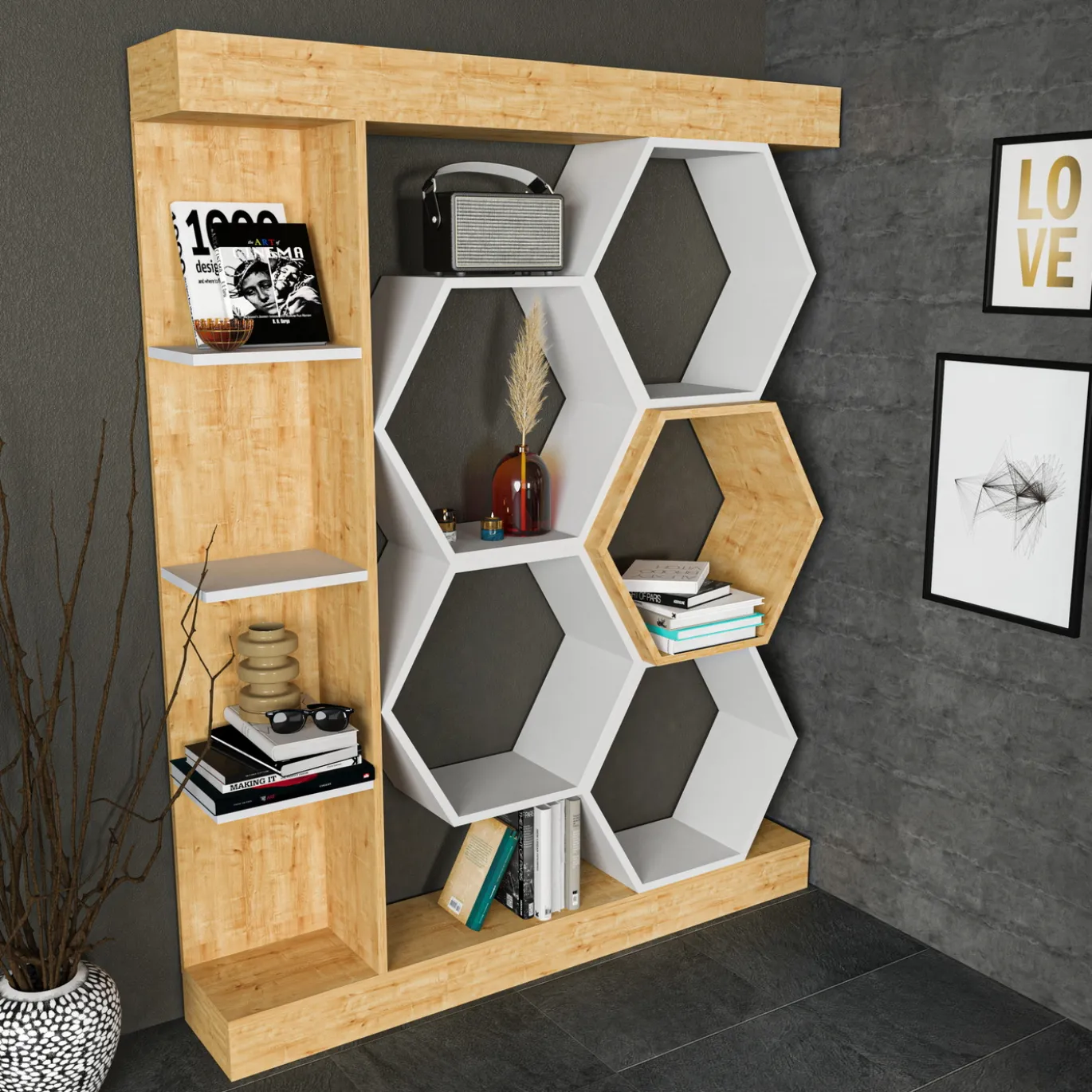 Wandkast Sueno Naturel/Wit