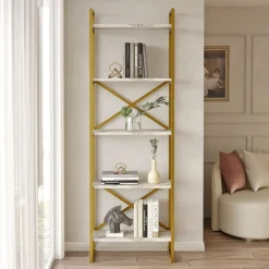 Wandkast Vigaro Wit Marmerlook/Goud 58x175cm