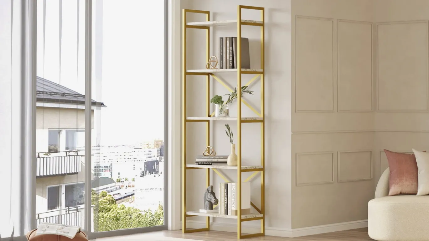 Wandkast Vigaro Wit Marmerlook/Goud 58x175cm
