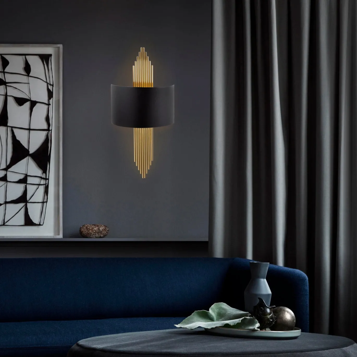 Wandlamp Avdan Curve Goud/Zwart