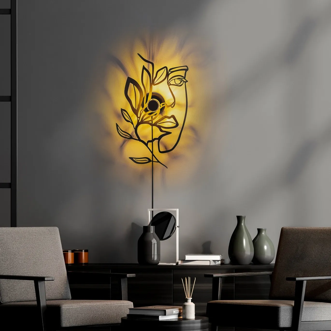 Wandlamp Flower Faced Zwart