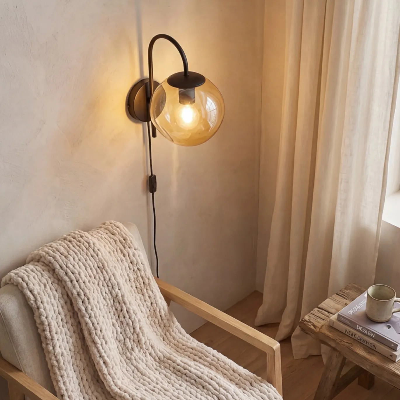 Wandlamp Mats 1-Lichts Amber Glas - Giga Meubel
