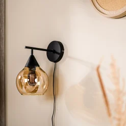 Wandlamp Pleun 1-Lichts Amber Glas - Giga Meubel