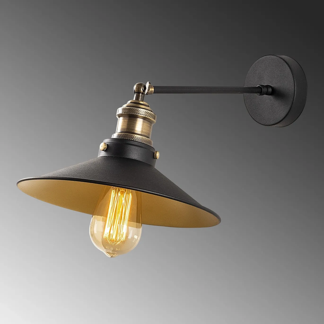 Wandlamp Saglam Dish Zwart/Goud