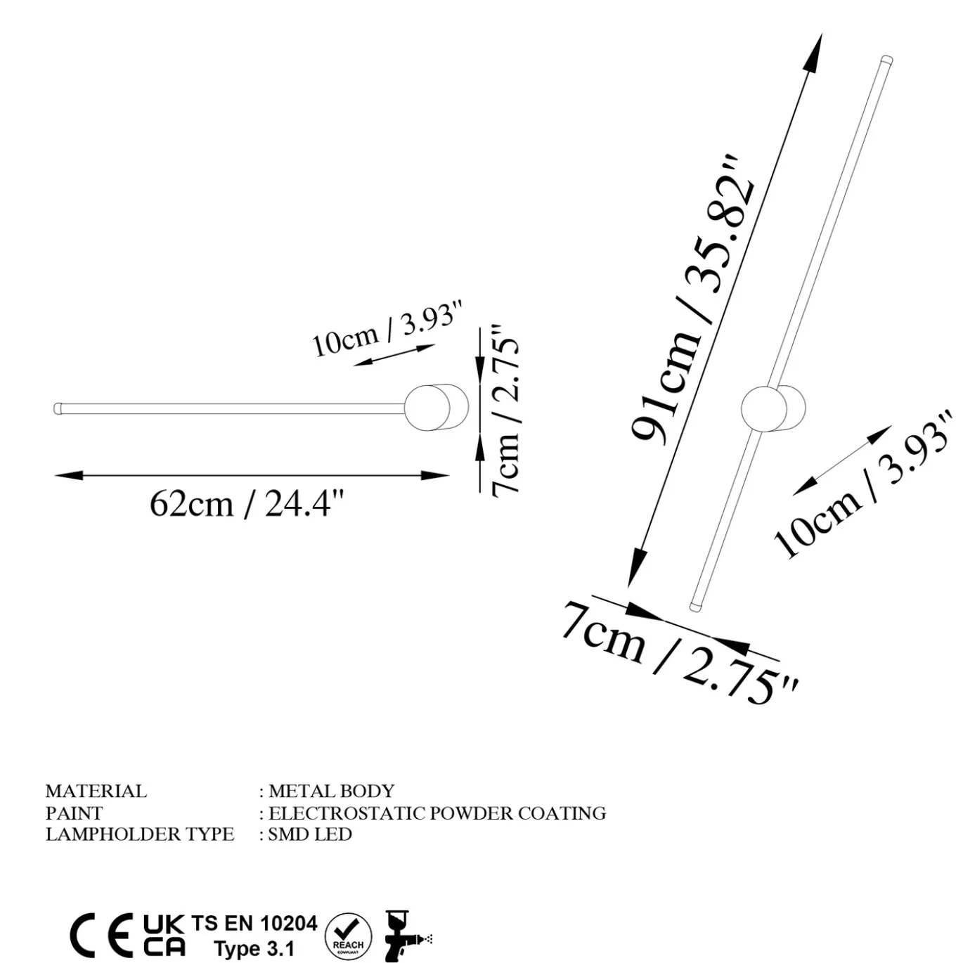 Wandlamp Sword Dual Zwart 91cm