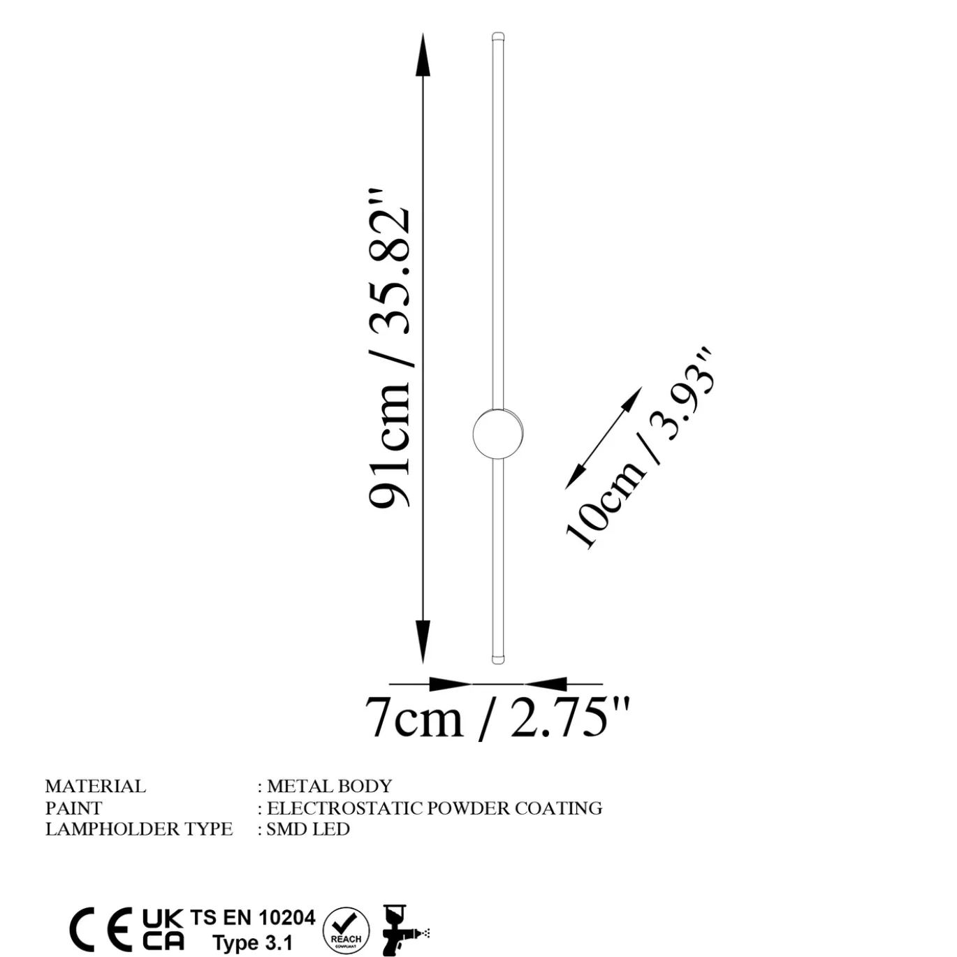 Wandlamp Sword Grijs 91cm