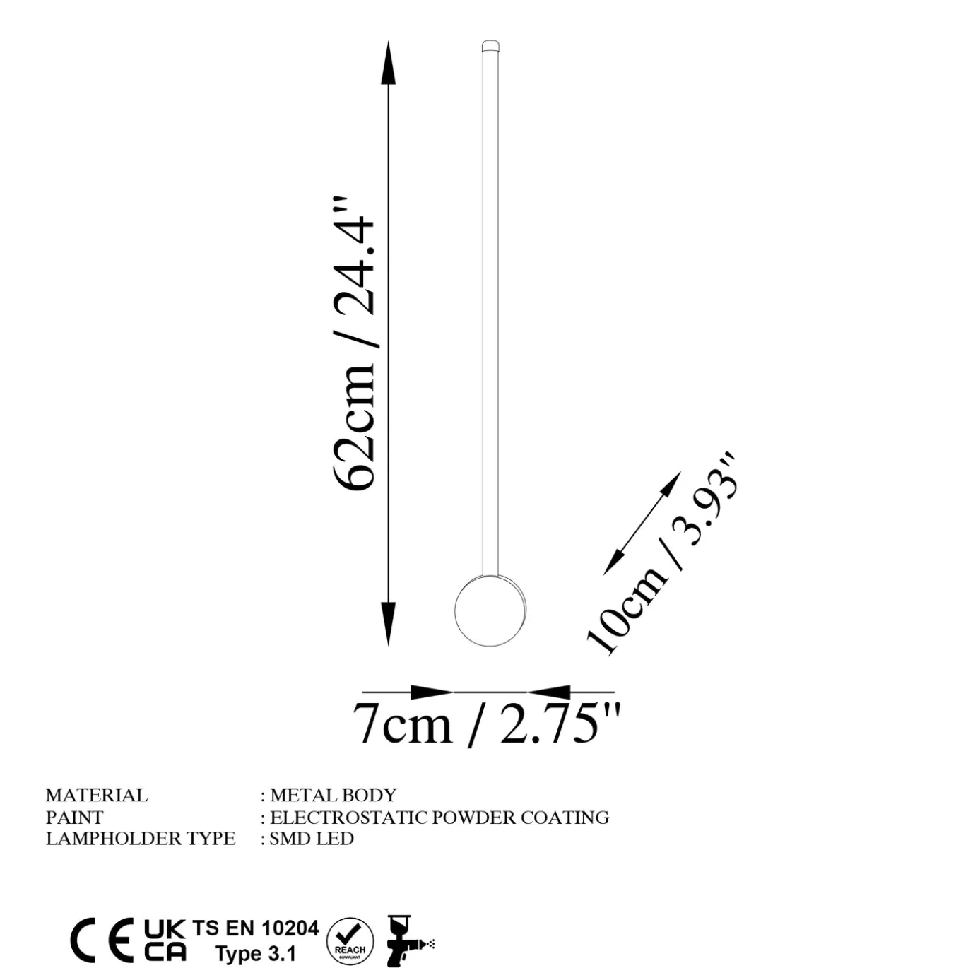 Wandlamp Sword Zwart 62cm