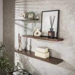 Wandplank Carve 90cm Massief Acacia Bruin - Giga Meubel