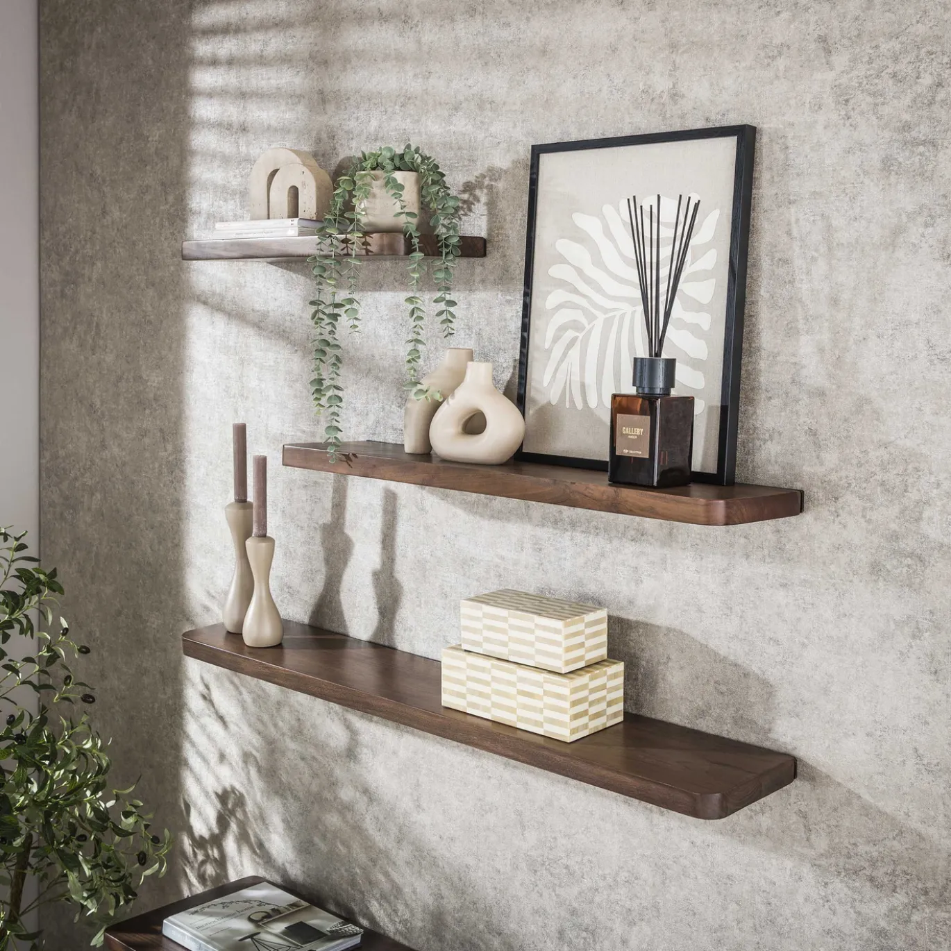 Wandplank Carve 90cm Massief Acacia Bruin - Giga Meubel