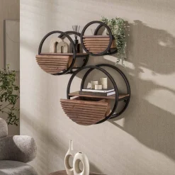 Wandschap Circular 1 lade Ø30cm Acacia Bruin - Giga Meubel