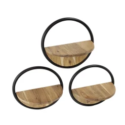 Wandschap Round Set Van 3 Massief Acacia - Giga Meubel