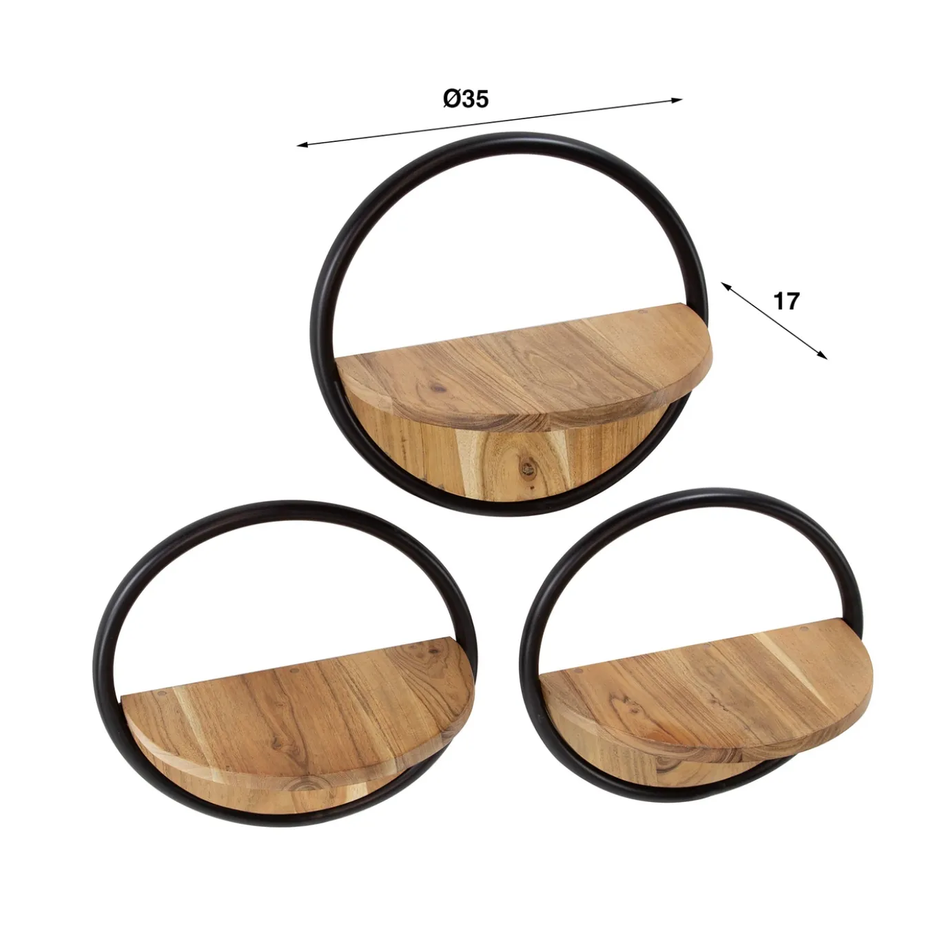 Wandschap Round Set Van 3 Massief Acacia - Giga Meubel