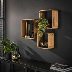 Wandschap Set van 3 Vierkant Massief Acaciahout Naturel - Giga Meubel