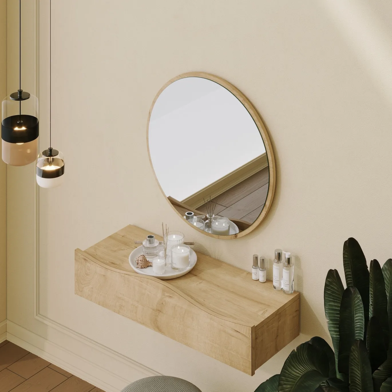 Wandspiegel + Wandschap Princesse Naturel