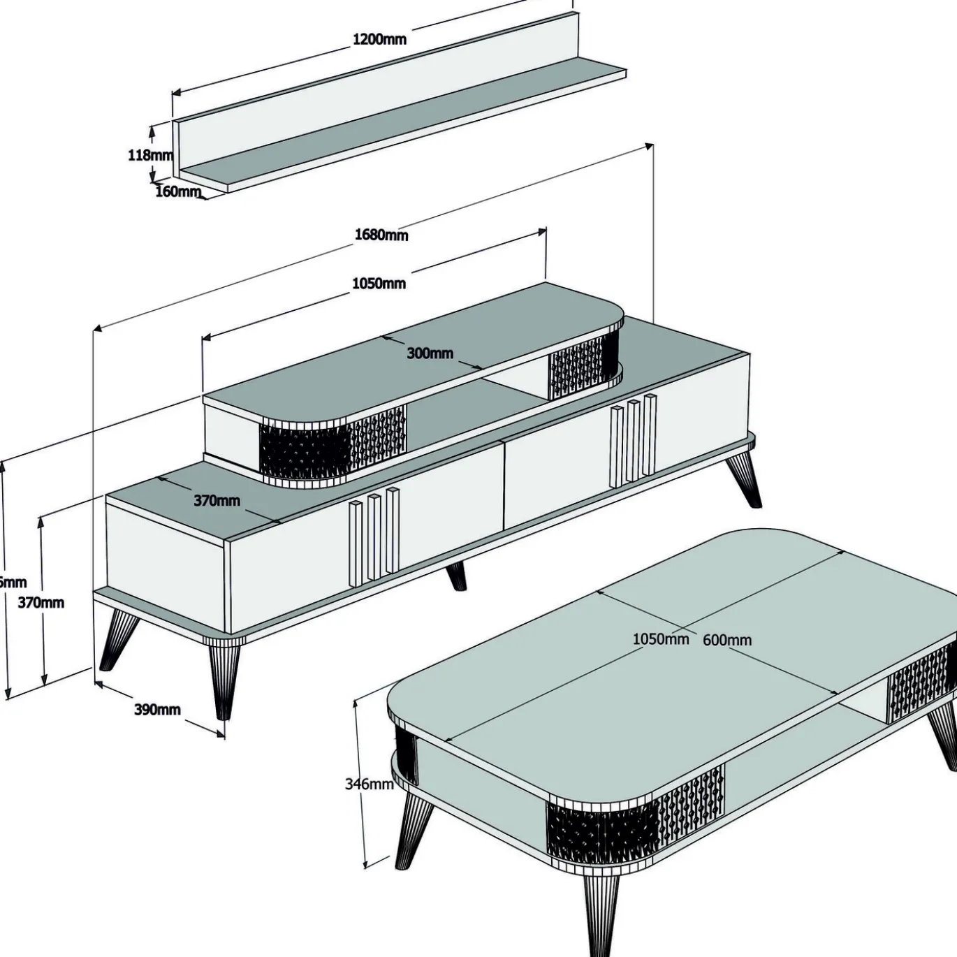 Woonkamer Meubel Set Ely Melamine Crème