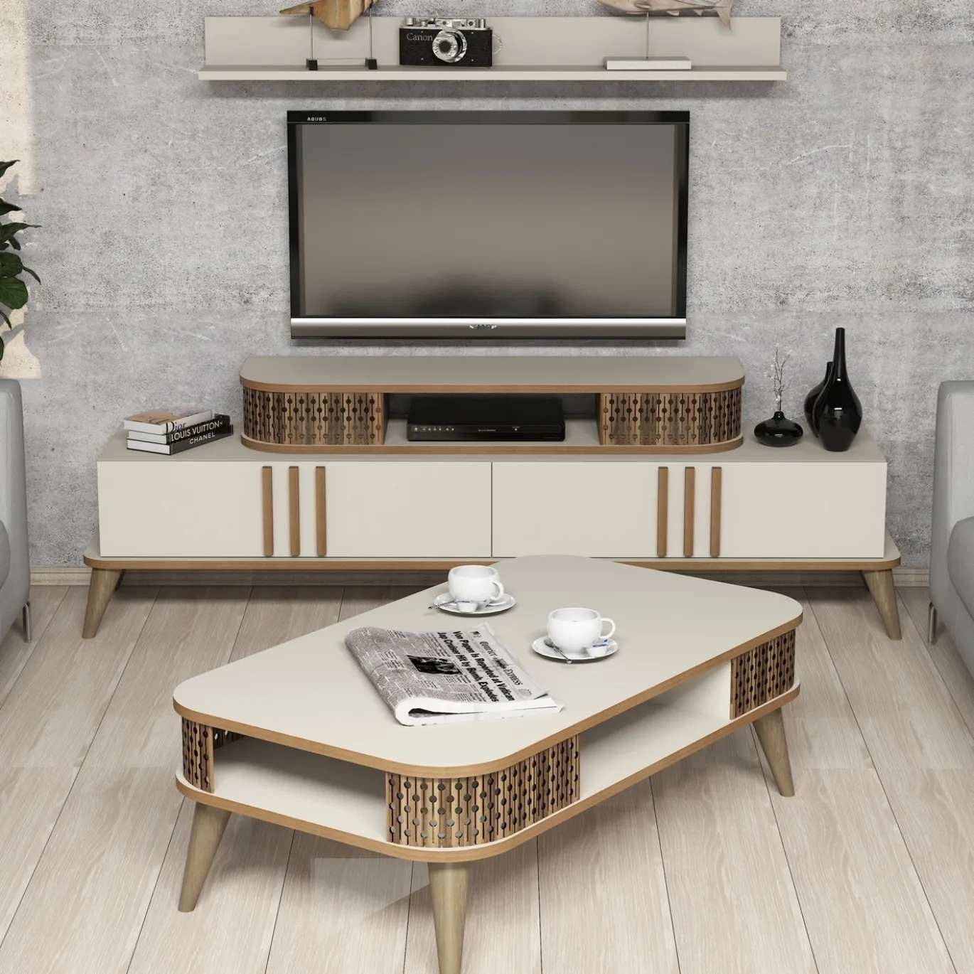 Woonkamer Meubel Set Ely Melamine Crème