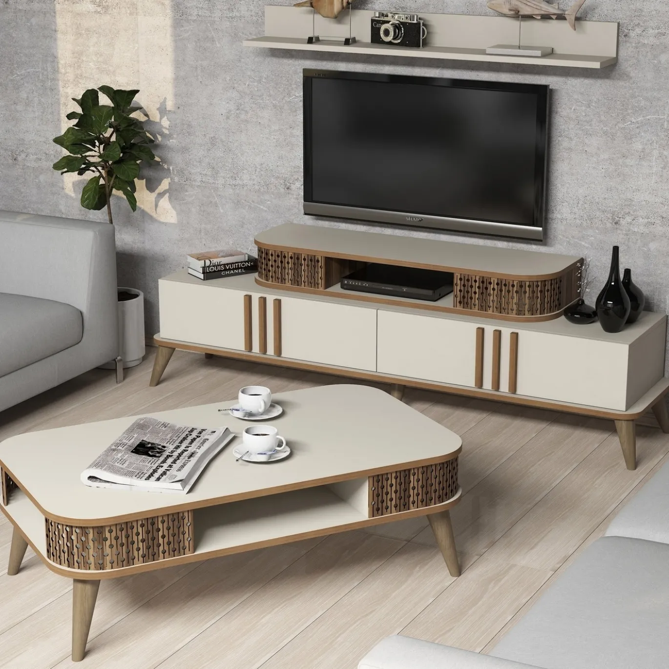 Woonkamer Meubel Set Ely Melamine Crème
