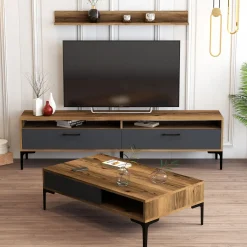 Woonkamermeubelset Istanbul Melamine Walnoot Antraciet