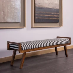 Woood Bankje Valo Hout Bruin Met Streepstof Zwart/wit