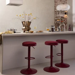 Woood Barstoel Mevo Chenille Bordeauxrood