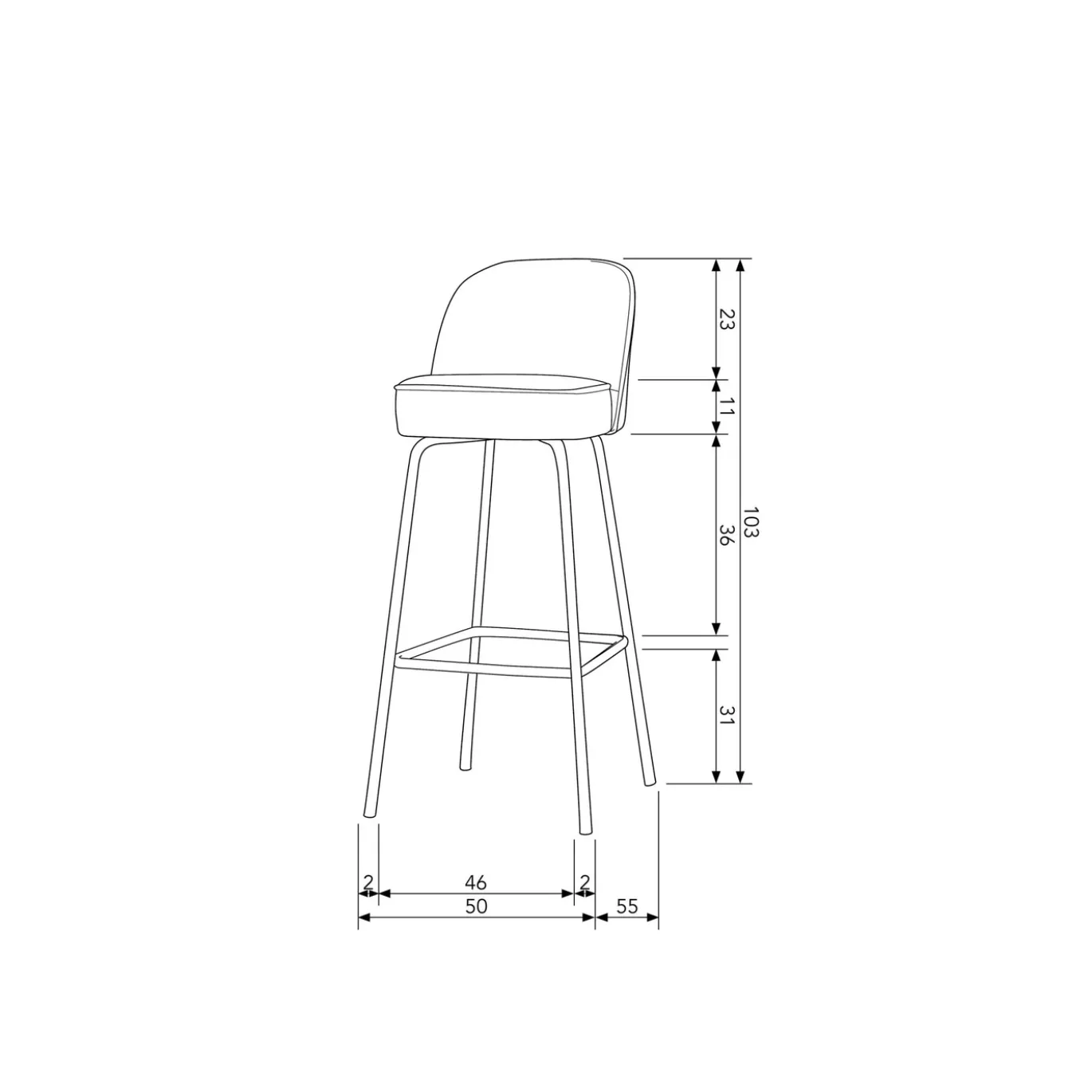 Woood Barstoel Vogue 80cm Fluweel Roest