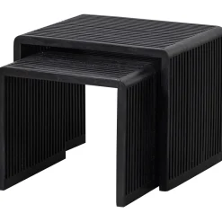 Woood Bijzettafel Willa Recycled Teak Zwart Set van 2