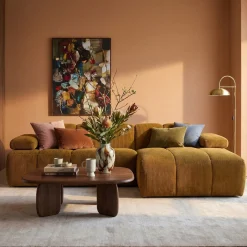 Woood Chaise Longue Bank Mojo Rechts Ribstof Honinggeel