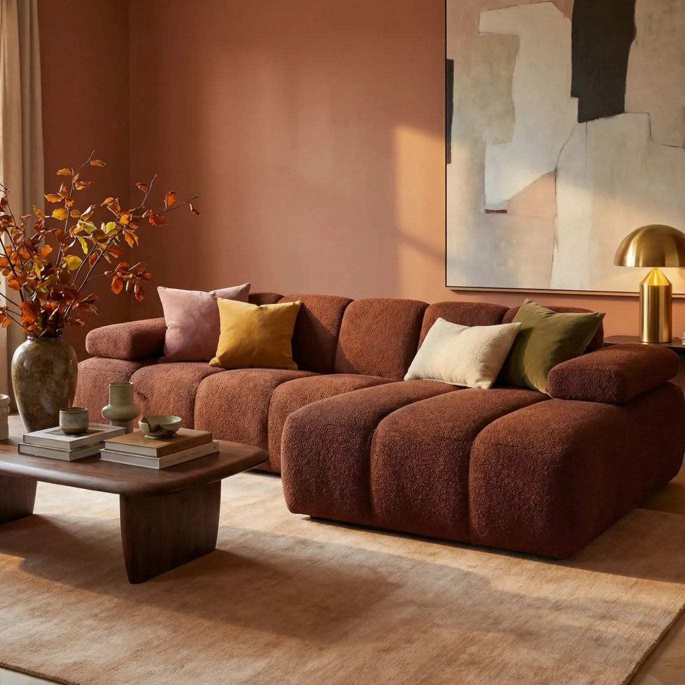 Woood Chaise Longue Bank Mojo Rechts Bouclé Roestbruin