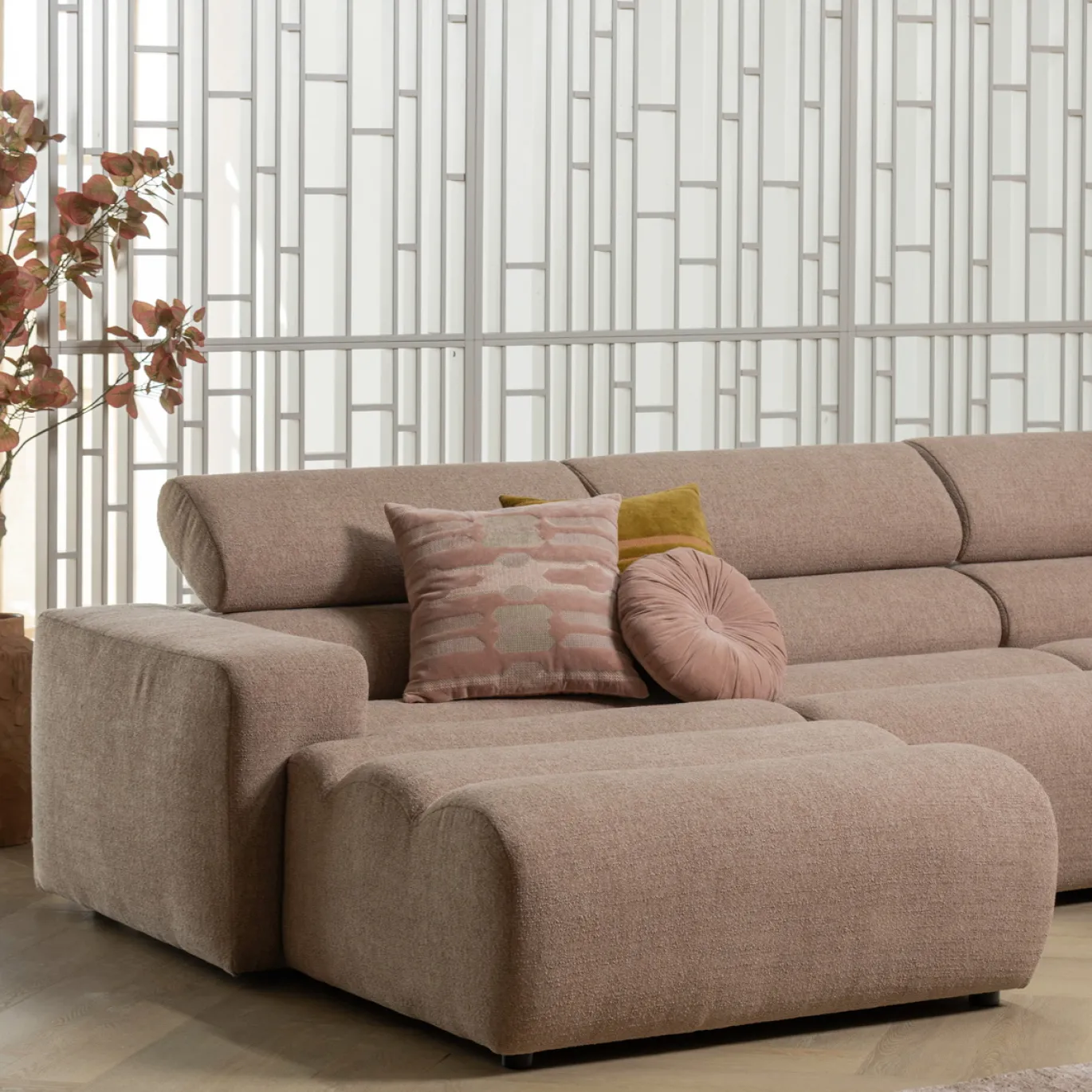 Woood Chaise Longue Bank Novi Links Bouclé Taupe