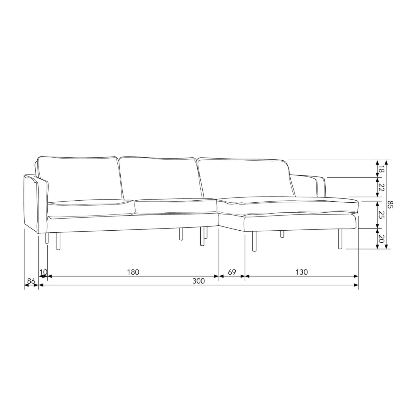Woood Chaise Longue Bank Rodeo Rechts Bouclé Naturel
