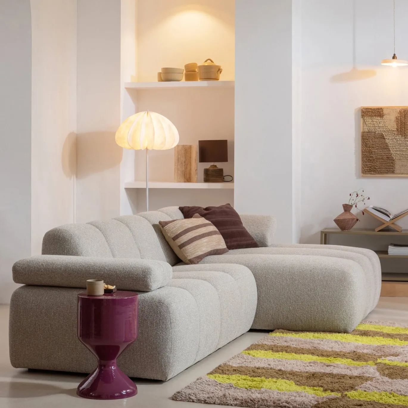 Woood Chaise Longue Mojo Element Rechts Ribstof Ecru