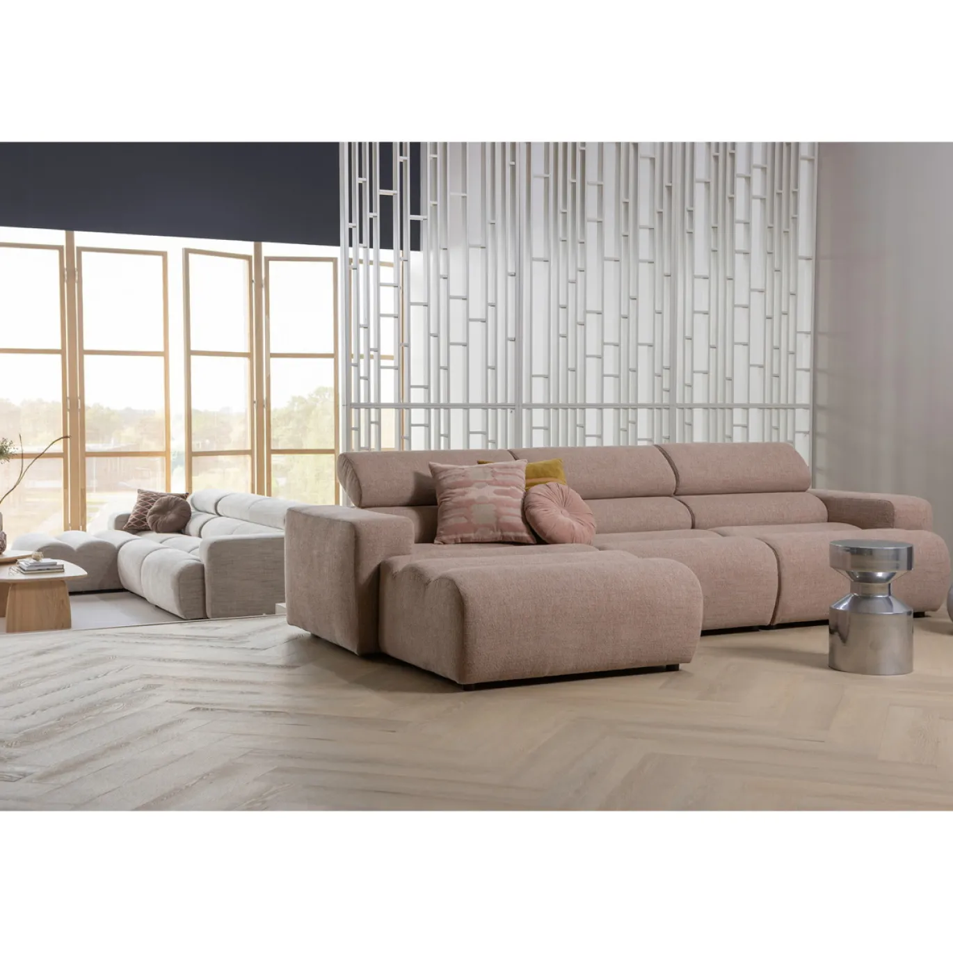 Woood Chaise Longue Novi Element Arm Links Bouclé Taupe
